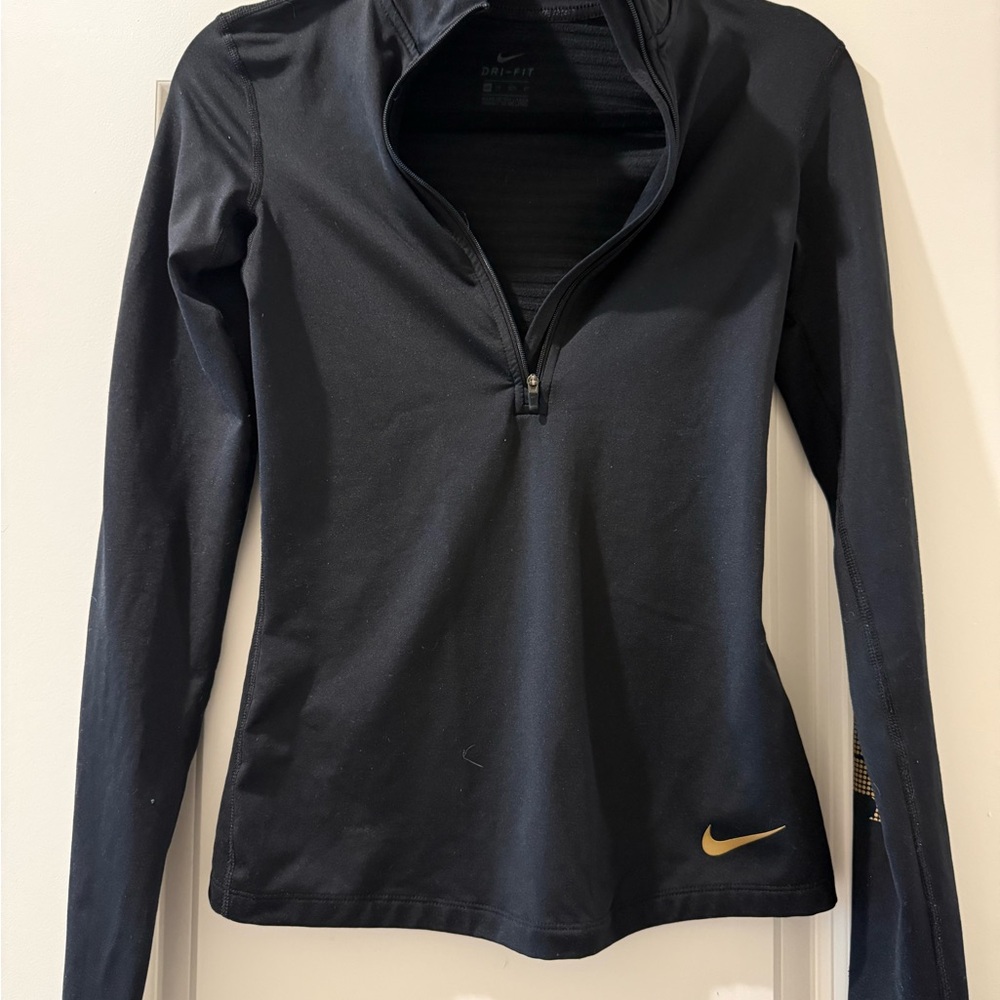 Nike Black Long Sleeve Dri-FIT 1/4 Zip Top with Gold Swoosh